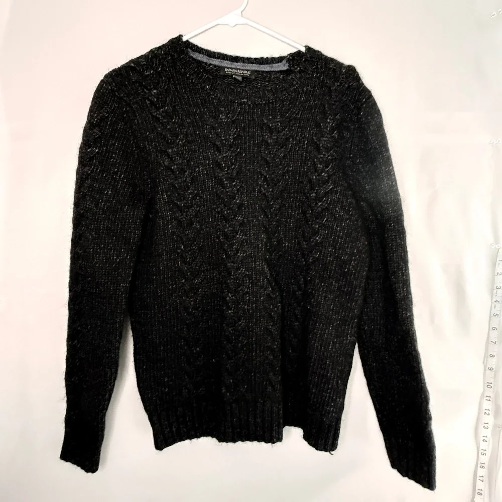 Banana Republic Men L Black Cable Knit Sweater Italian Yarn Wool Alpaca
